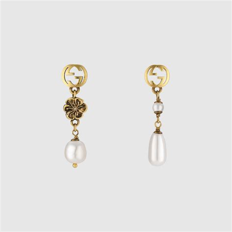 gucci interlocking g flower pearl earrings|gucci 18k white gold earrings.